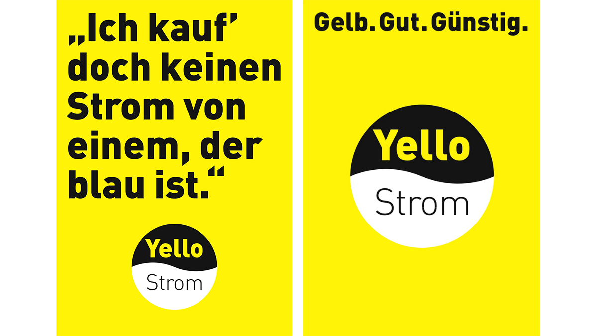 Werbeanzeigen zur Einführung der Marke "Yello": Ich kauf' doch keinen Strom von einem, der blau ist.