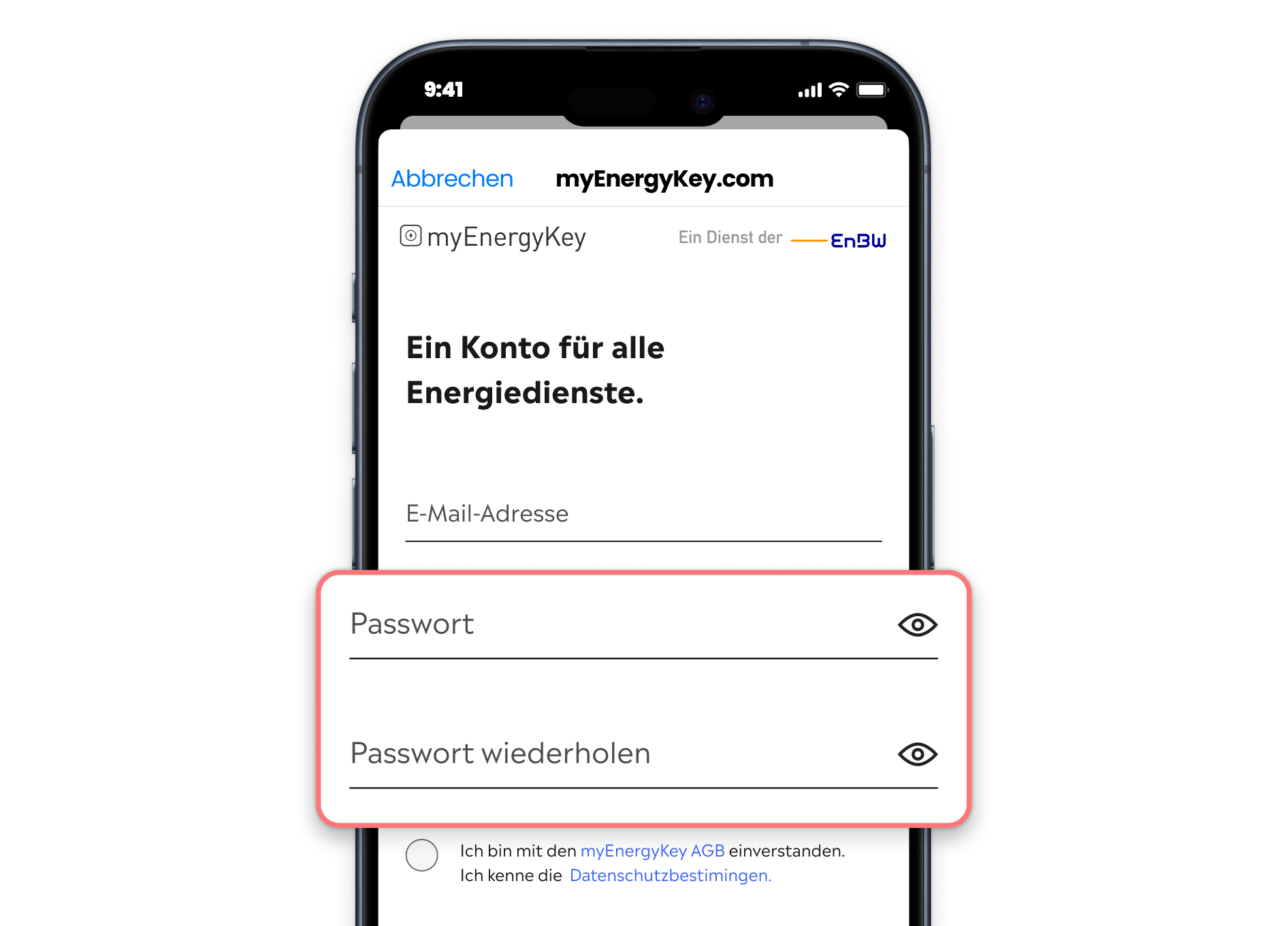 Passwort festlegen auf der myEnergyKey Registrierungsseite