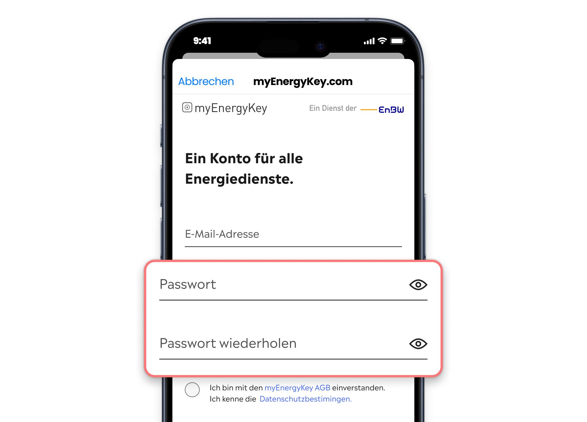 Passwort festlegen auf der myEnergyKey Registrierungsseite