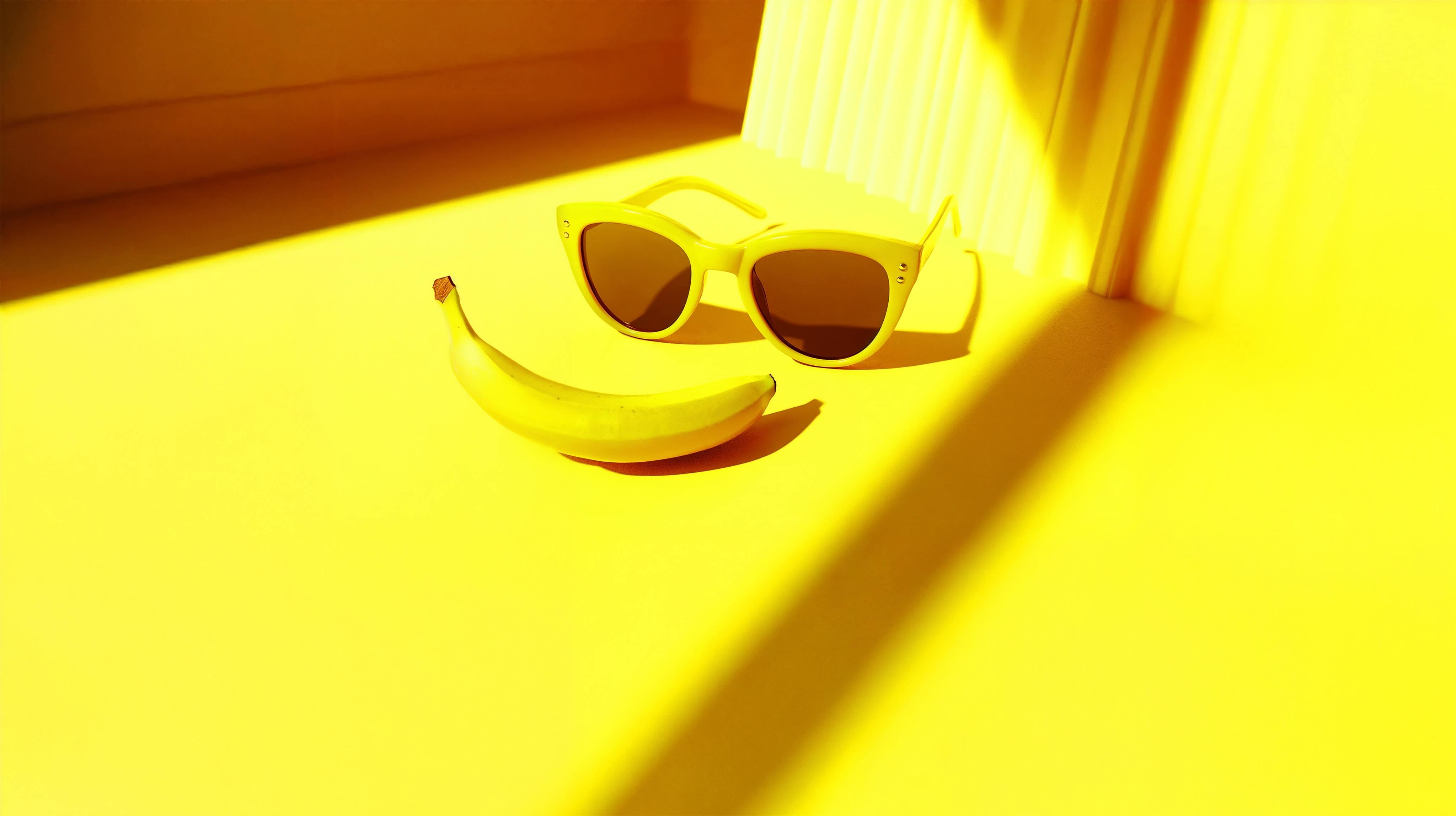 Gelbe Sonnenbrille und Banane