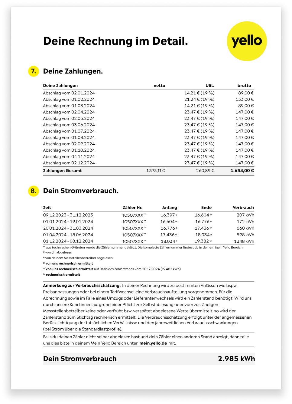 Yello Rechnung zweite Seite Zweite Seite der Yello Rechnung