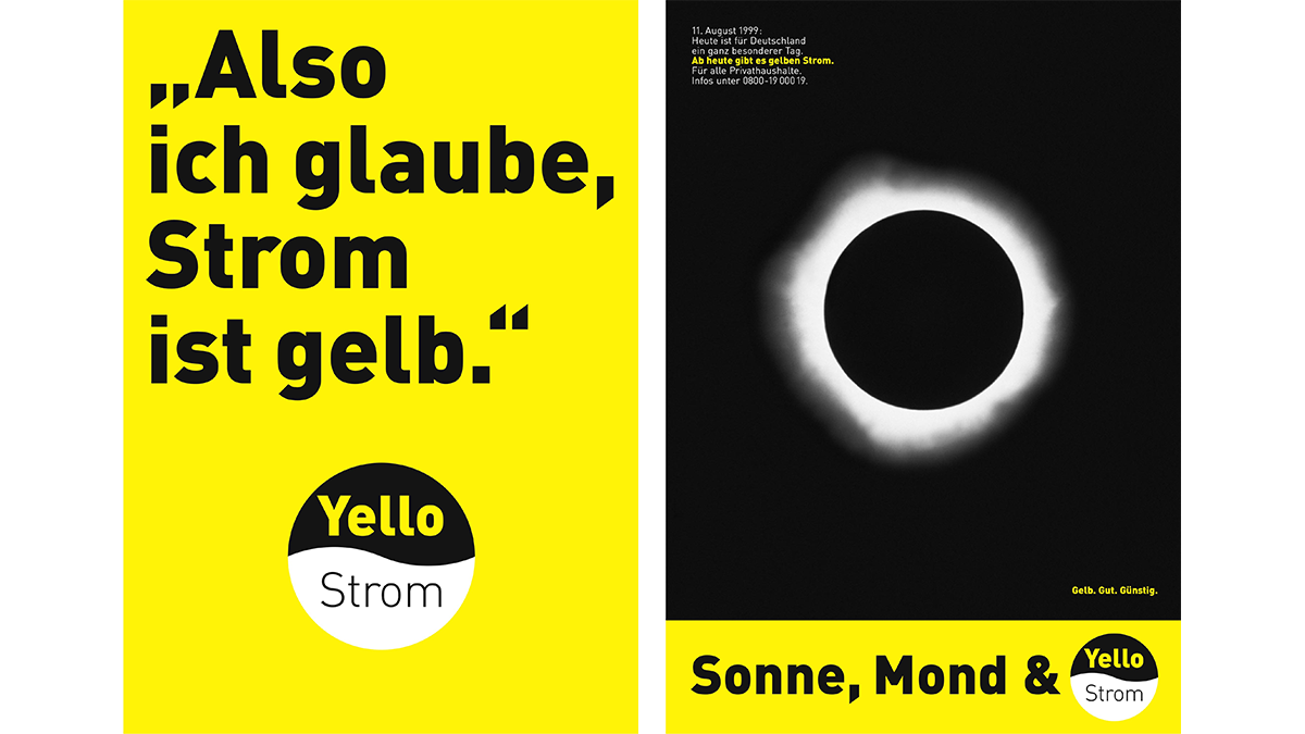 Werbeanzeigen zur Einführung der Marke "Yello" im Jahr 1999