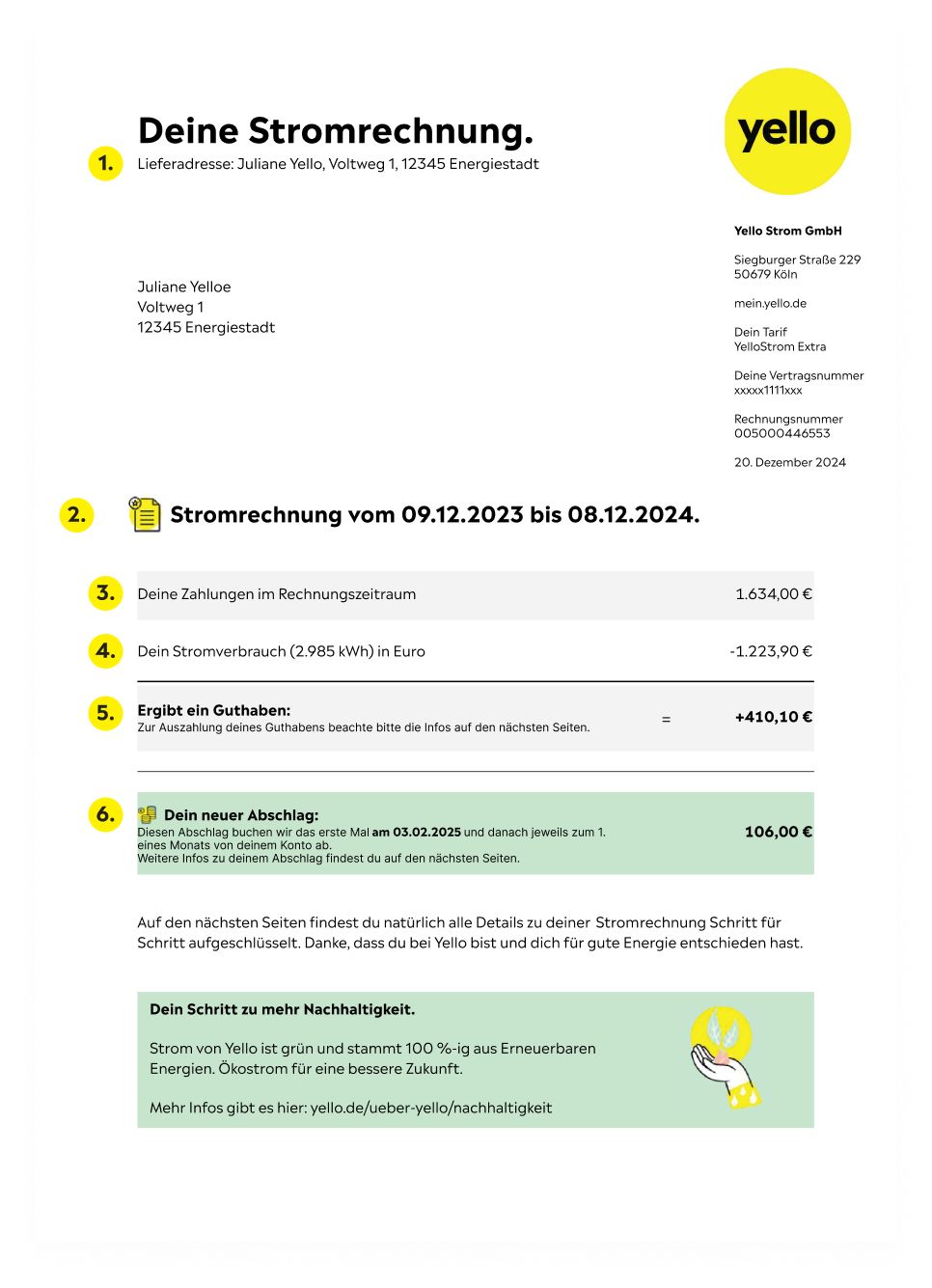 Yello Rechnung erste Seite Erste Seite der Yello Rechnung
