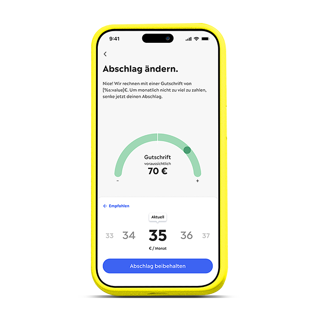 Handy Bildschirm der Yello App zum Abschlag ändern