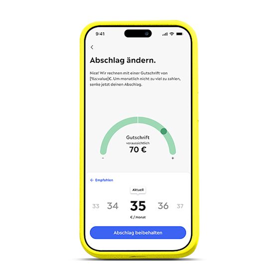 Hol die die volle Kostenkontrolle mit der Yello App Handy Bildschirm der Yello App zum Abschlag ändern